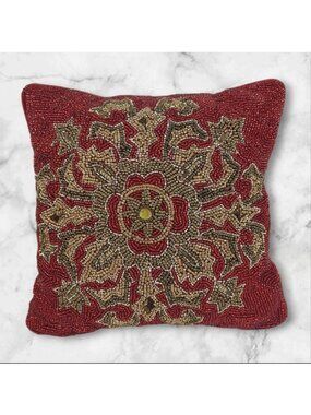 Pier 1 Imports Red Gold Beaded 12" x 12" Throw Pillow